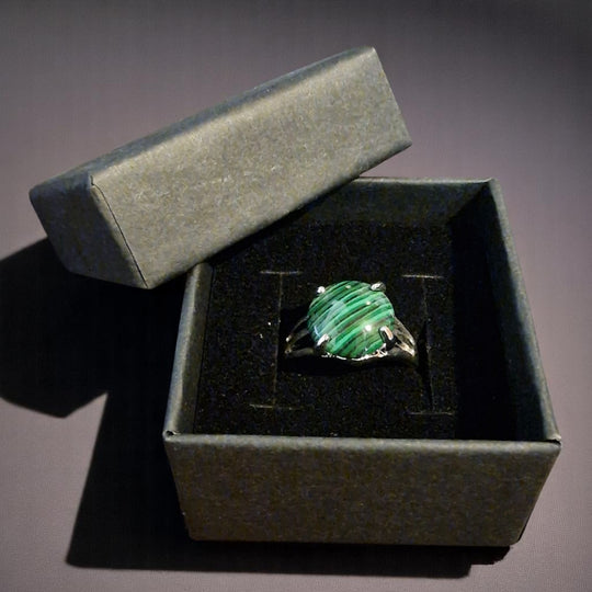 Silberplattierter Ring mit Malachit - G19