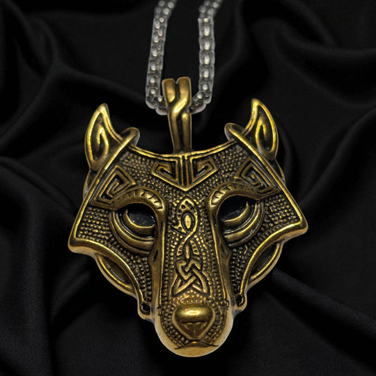 Fenriswolf (Fenrir) Anhänger mit schwarzen Halbedelstein-Augen