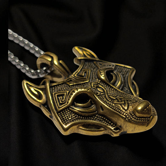 Fenriswolf (Fenrir) Anhänger mit schwarzen Halbedelstein-Augen