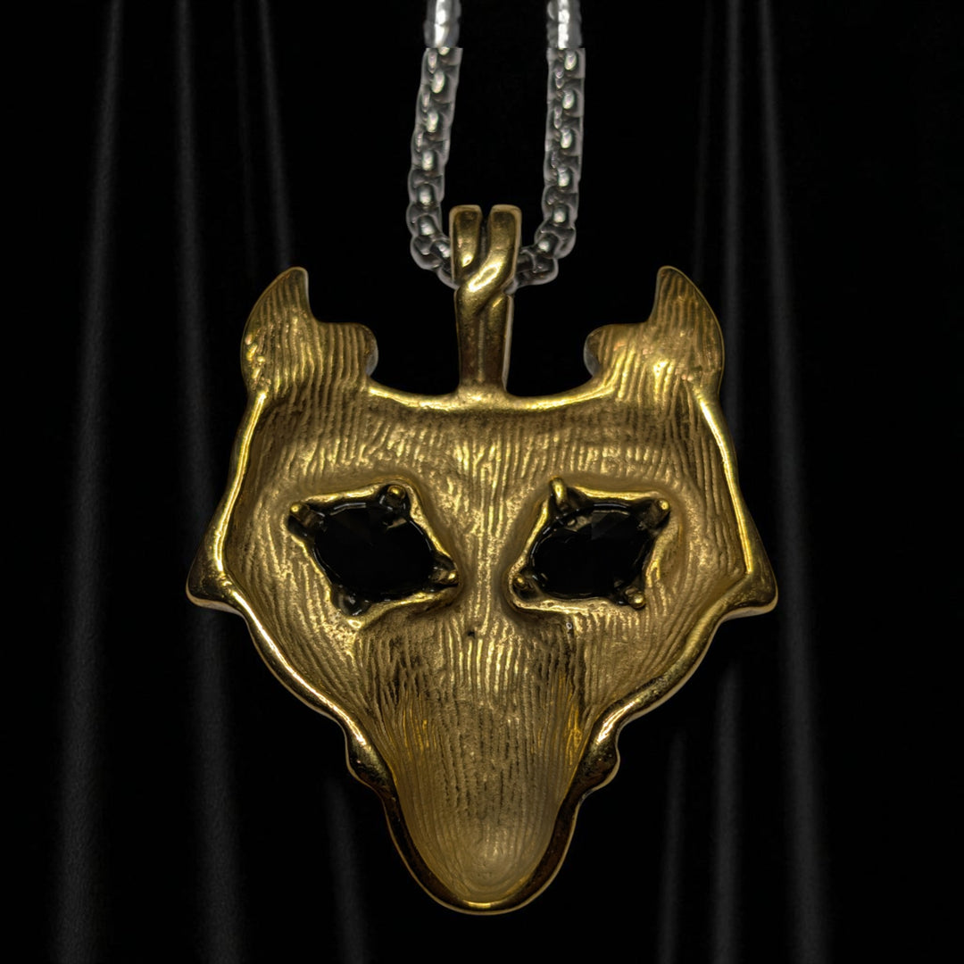 Fenriswolf (Fenrir) Anhänger mit schwarzen Halbedelstein-Augen