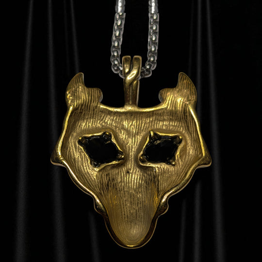 Fenriswolf (Fenrir) Anhänger mit schwarzen Halbedelstein-Augen
