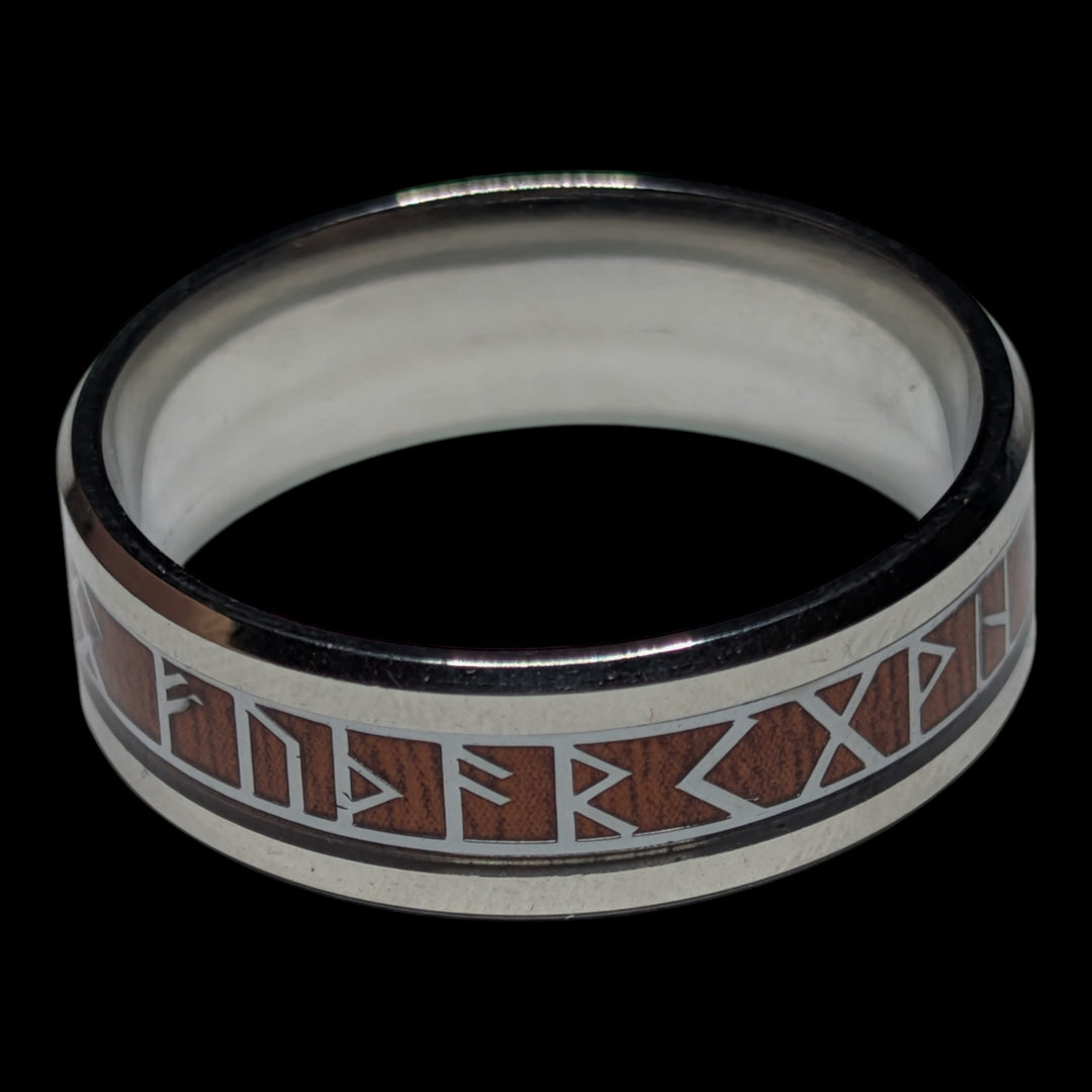 Edelstahlring mit Holzinlay und Runenkreis