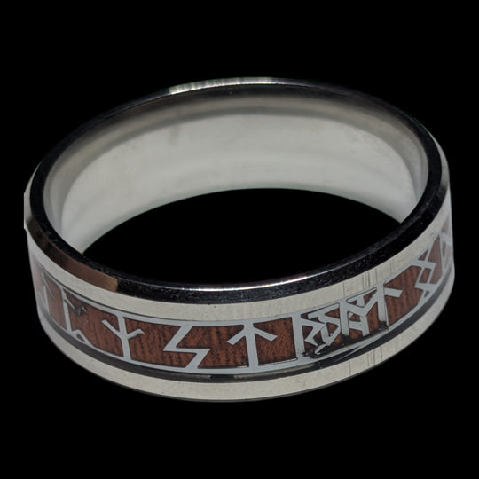 Edelstahlring mit Holzinlay und Runenkreis