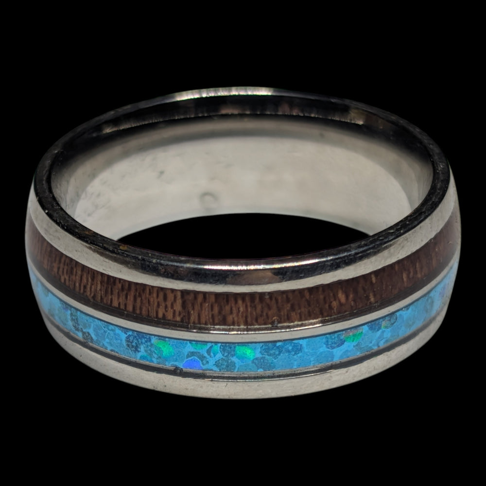 Edelstahlring mit Holz- Muschelinlay