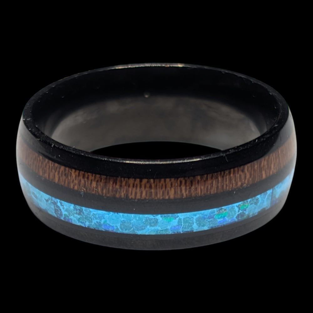 Edelstahlring mit Holz- Muschelinlay