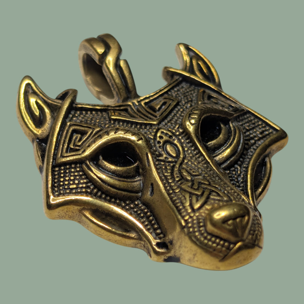 Fenriswolf (Fenrir) Anhänger mit schwarzen Halbedelstein-Augen