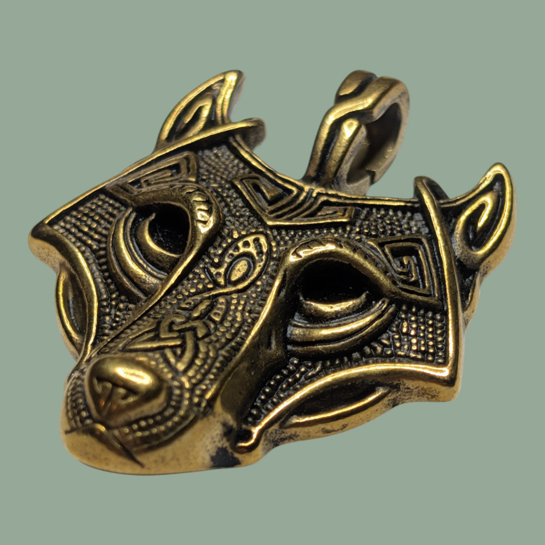 Fenriswolf (Fenrir) Anhänger mit schwarzen Halbedelstein-Augen