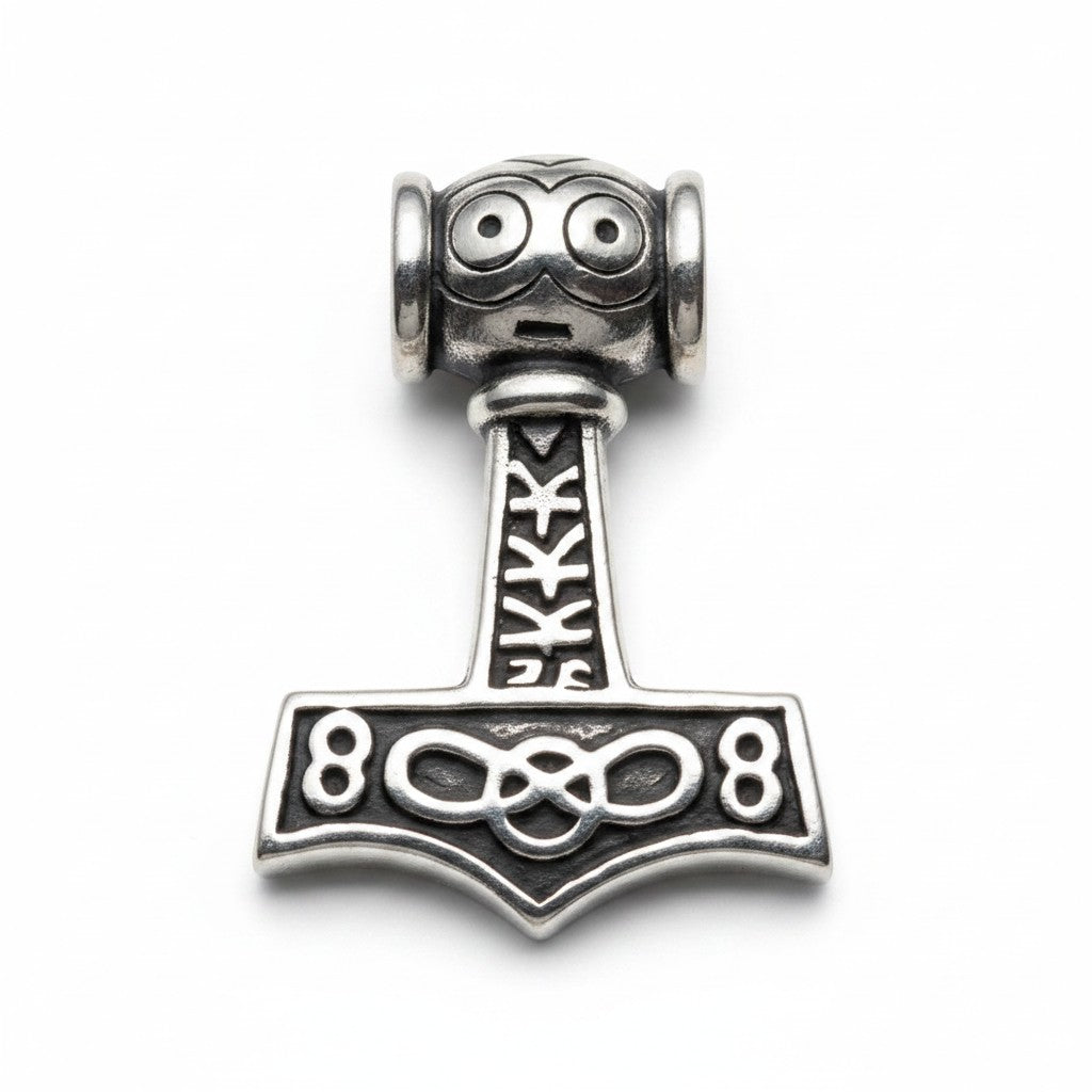 Sinnikäs Thor-Hammer-Anhänger mit Unendlichkeitssymbol, poliertes Metall, Knotendetails, 4,7 cm x 3,2 cm