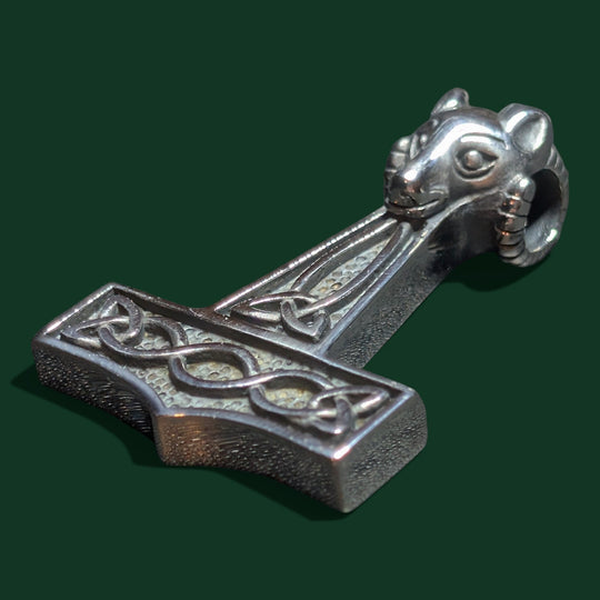 Sinnikäs Thor-Hammer-Anhänger mit Wolfskopf, Edelstahl, keltisches Knotenmuster, 4,7 cm x 3,2 cm
