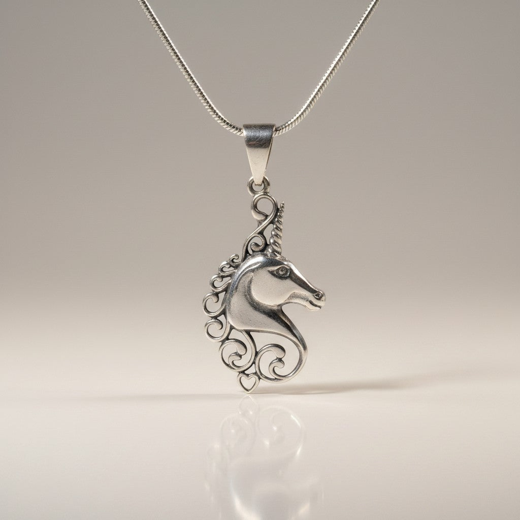 Ein Einhorn Anhänger (Damen) aus 925er Silber der Marke Sinnikäs®.