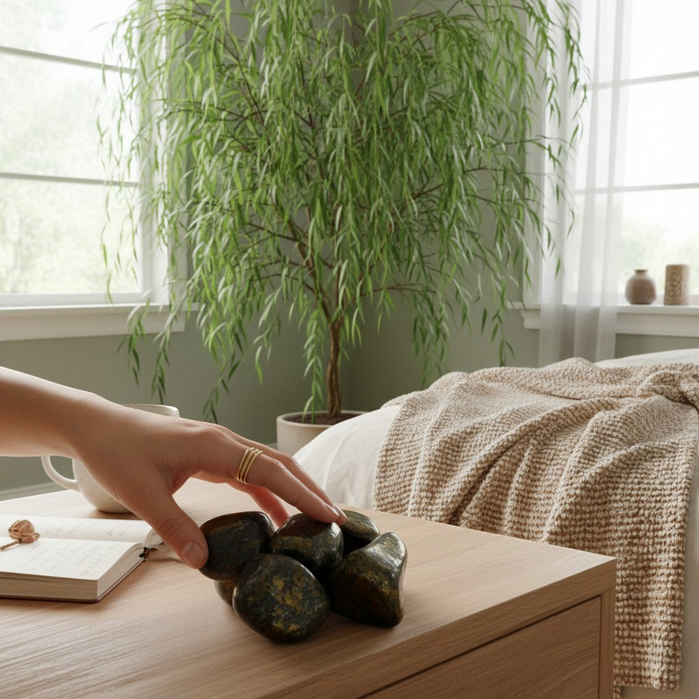 Ambiente-Ansicht des Cuprit mit Pyrit Heilsteins von Sinnikäs®.