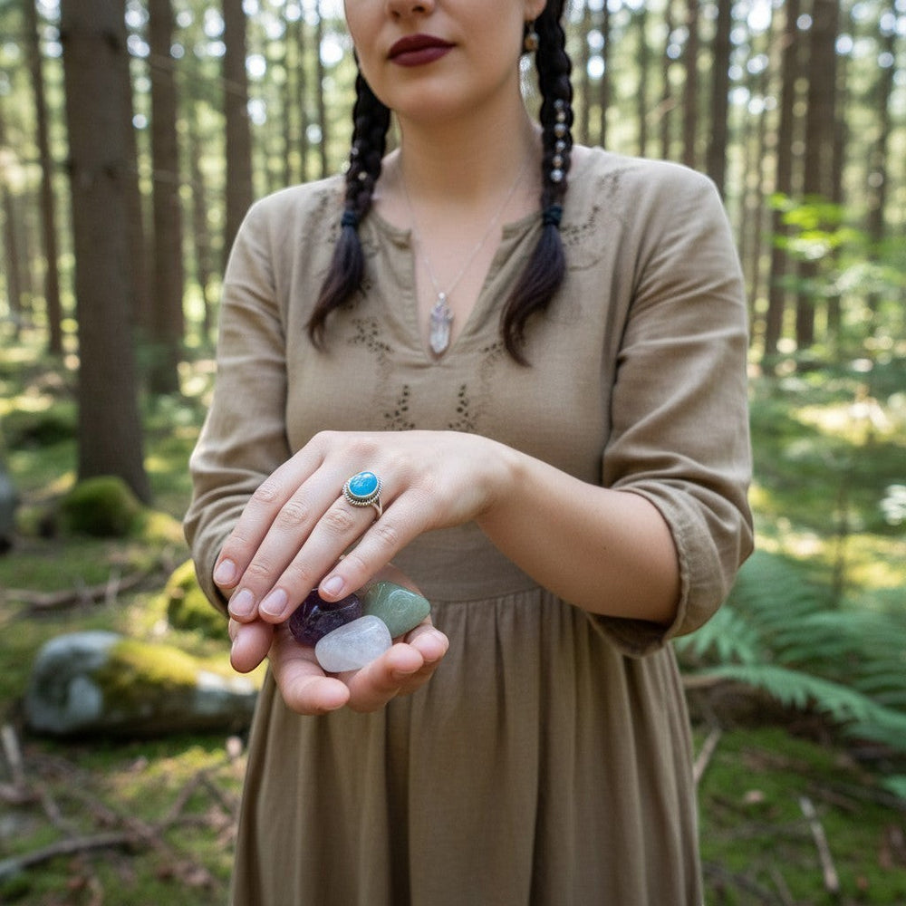 Ambiente-Ansicht des Rings verziert mit einem Chalcedon Blau (Stein der inneren Balance, zugeordnet dem -) von Sinnikäs®.