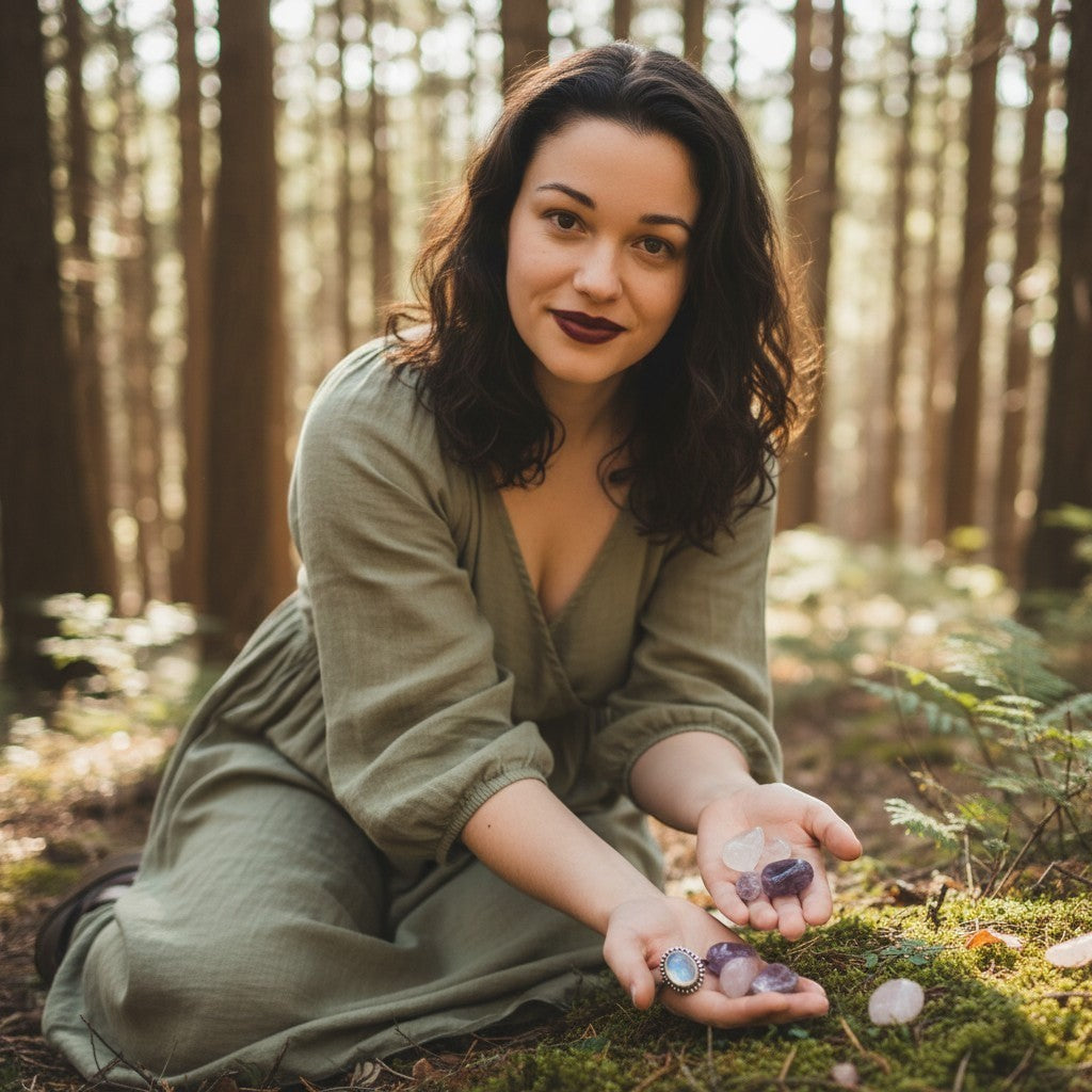 Ambiente-Ansicht des Rings verziert mit einem Mondstein (Stein der Intuition, zugeordnet dem Sakralchakra) von Sinnikäs®.