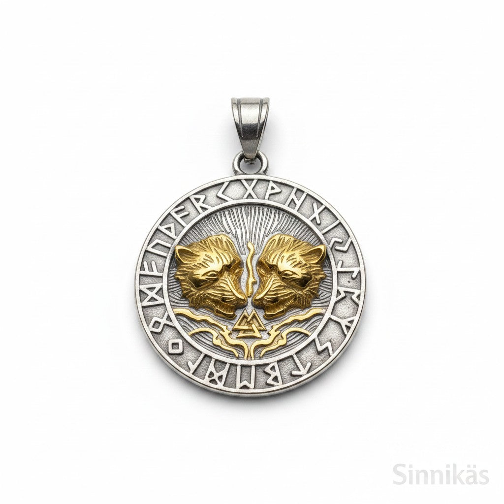 Ein Geri und Freki Amulett (Damen und Herren) aus Edelstahl der Marke Sinnikäs®.