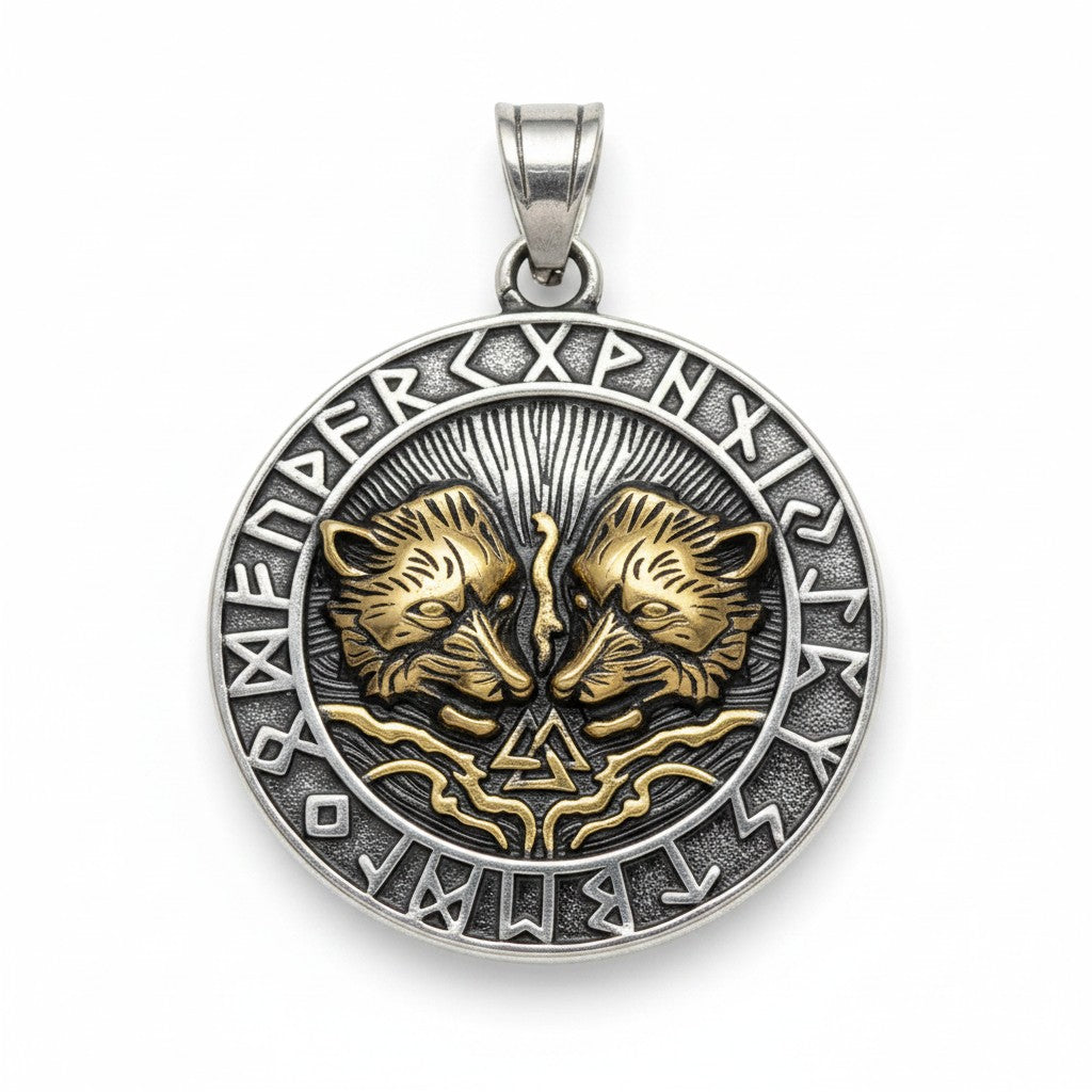 Ein Geri und Freki Amulett (Damen und Herren) aus Edelstahl der Marke Sinnikäs®.