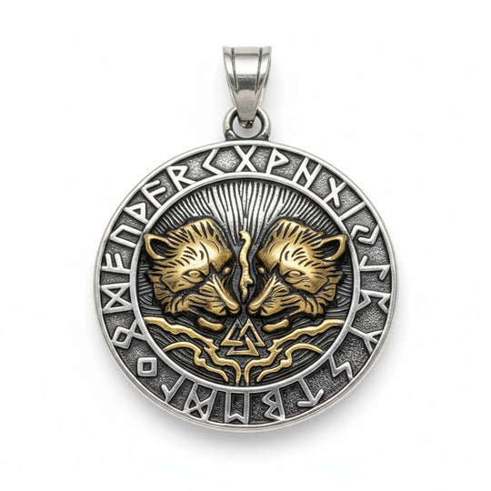 Ein Geri und Freki Amulett (Damen und Herren) aus Edelstahl der Marke Sinnikäs®.