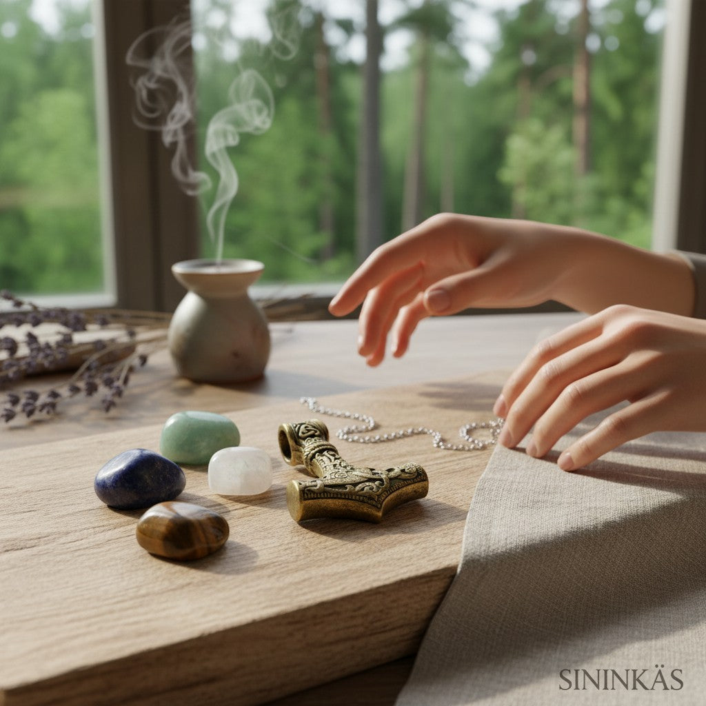 Nahaufnahme des Thors Hammer Amulett der Marke Sinnikäs®.