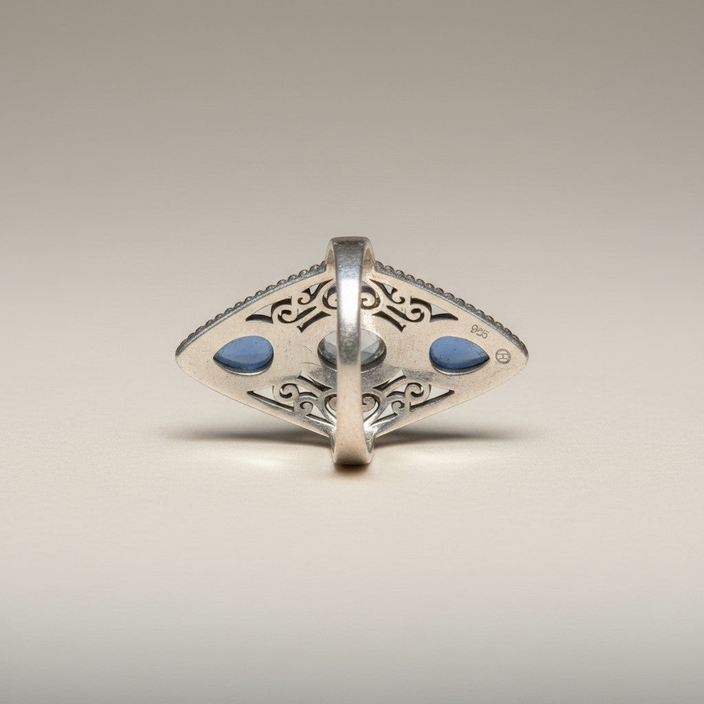 Sinnikäs Ring aus Sterlingsilber mit Calcedon und Blautopas, rhodiniert, Gr. 59