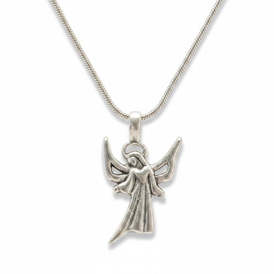 Sinnikäs Engel Anhänger aus 925er Silber mit Heiligenschein an einer feinen Schlangenkette für Damen