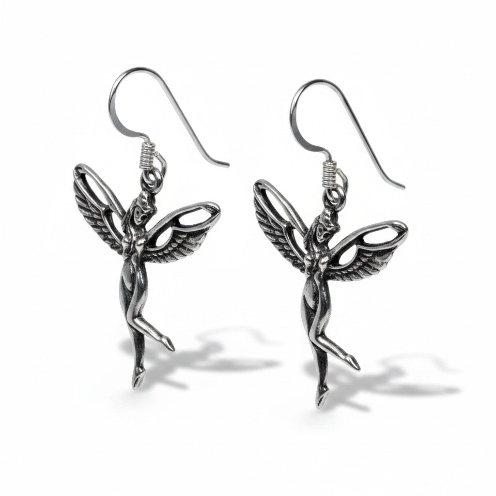 Sinnikäs Fee Ohrhänger aus 925er Silber mit Mondstein, filigranes Feenmotiv, 2,9cm