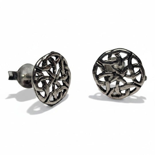 Sinnikäs runde Ohrstecker aus 925er Silber mit keltischem Knotenmuster, 1cm Durchmesser.