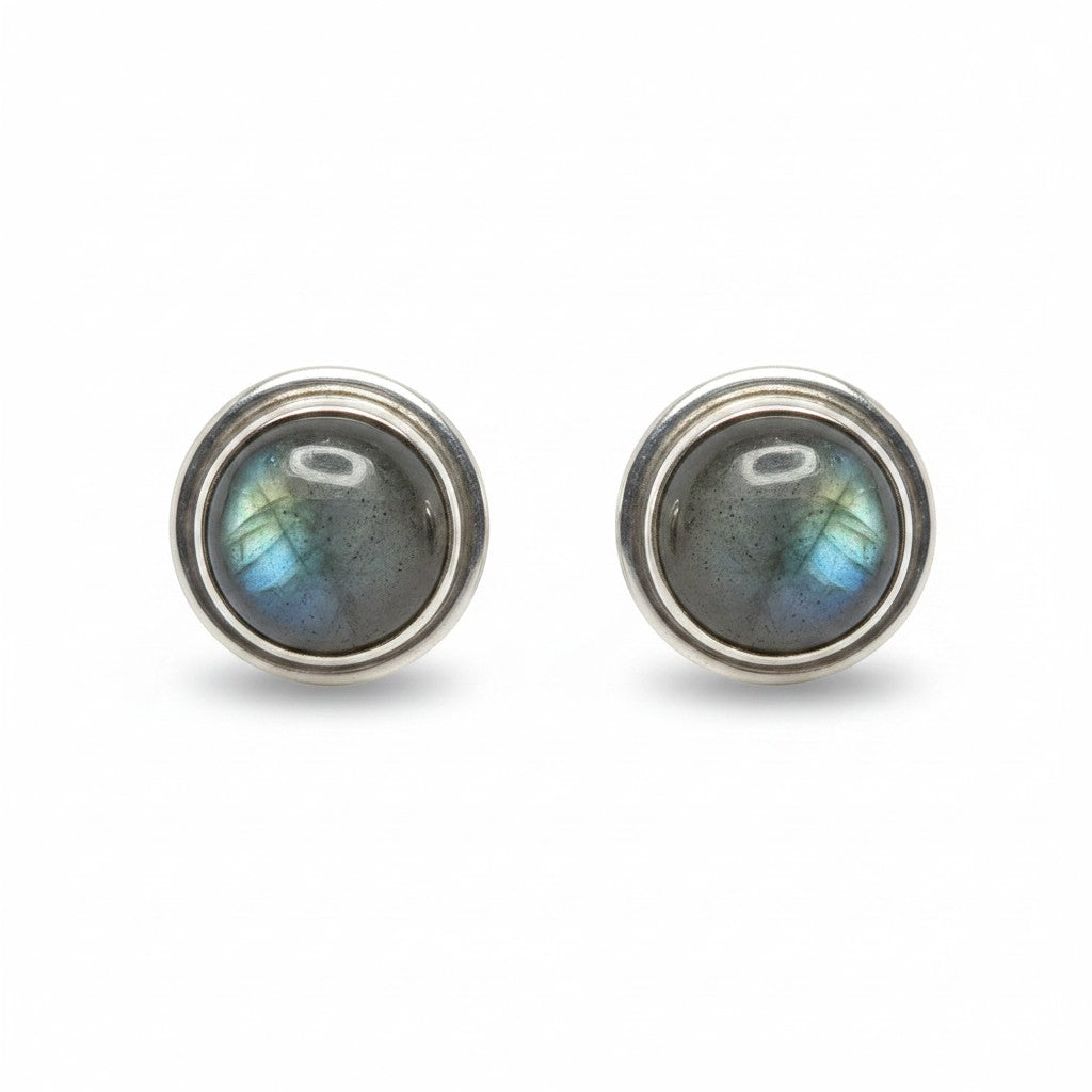 Sinnikäs Ohrstecker aus rhodiniertem Sterling-Silber mit Labradorit und faszinierendem Farbspiel, 925 Silber.