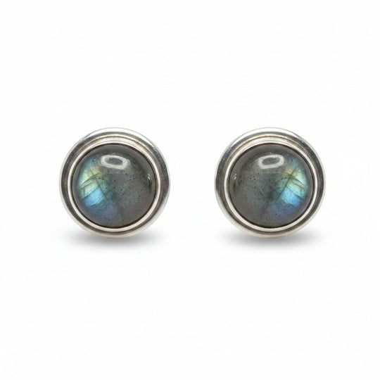 Sinnikäs Ohrstecker aus rhodiniertem Sterling-Silber mit Labradorit und faszinierendem Farbspiel, 925 Silber.