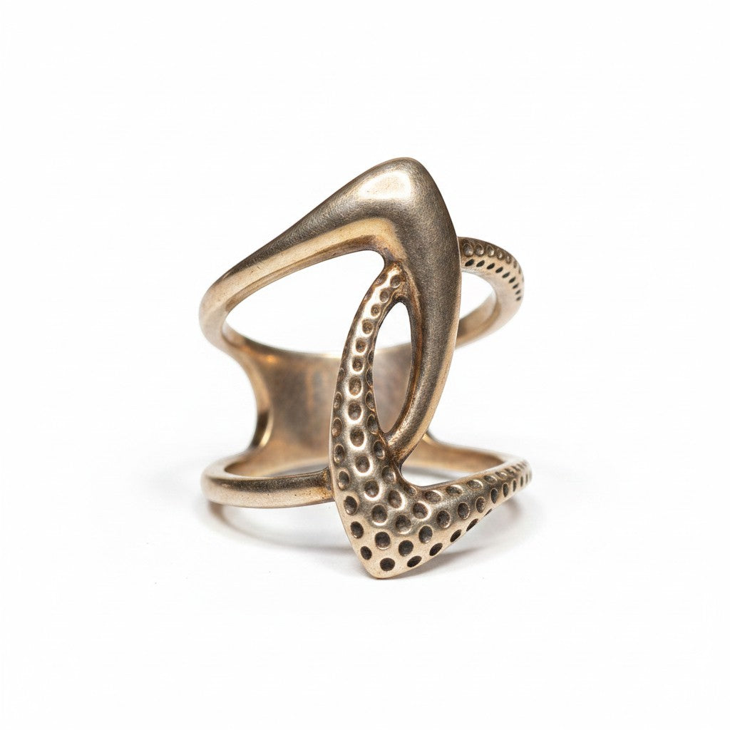 Sinnikäs offener Ring aus Sterling-Silber (925) mit rhodinierter Oberfläche und abstraktem Design, Größe 58.