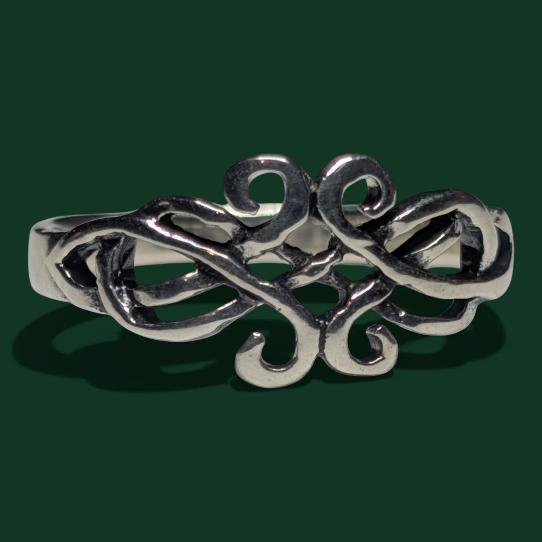 Sinnikäs Ring aus 925er Sterlingsilber mit kunstvollen Schnörkel-Mustern, Größe 16