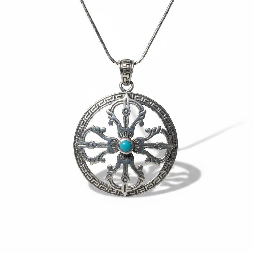Sinnikäs Anhänger aus 925er Silber mit blauem Howlit und geometrischem Mandala-Design an einer Silberkette