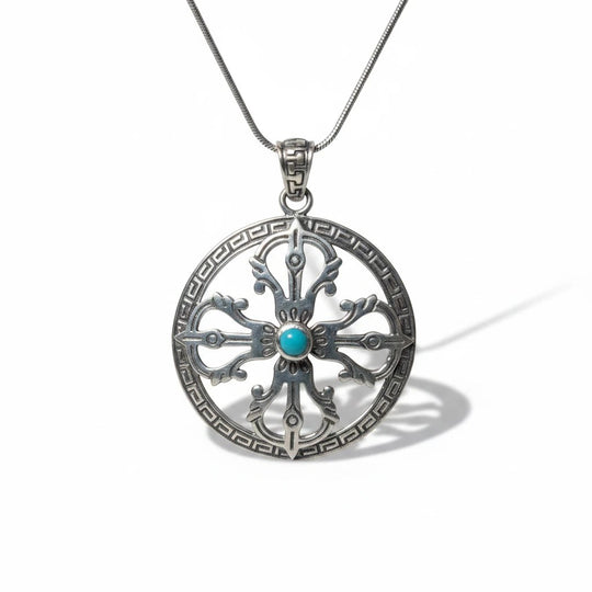 Sinnikäs Anhänger aus 925er Silber mit blauem Howlit und geometrischem Mandala-Design an einer Silberkette